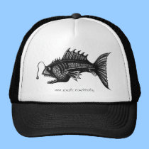 Deep water fish pen ink drawing art hat hats