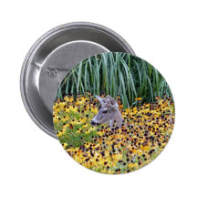 Deer Fawn in Flower Garden Button