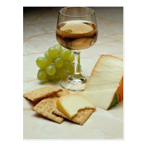Delicious Cheese, crackers and wine glass postcards
