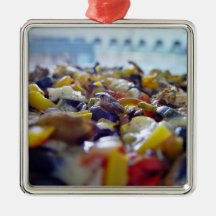 Delicious pizza with colourful toppings christmas ornaments