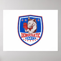 Democrat Donkey Mascot Boxer Shield Posters