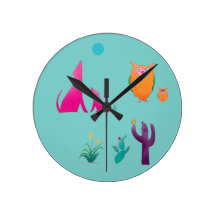 Desert Friends On Teal Round Clocks