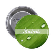 Dew Leaf Nature Personalised Name Buttons