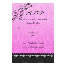 Diamond & Damask Pink Quinceanera RSVP Card Personalised Invitations