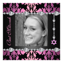 Diamond Design Photo Bat Mitzvah Birthday invite