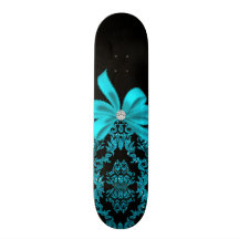 Diamonds & Damask (Teal) Skate Boards