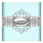 Diamonds Pearls Teal Blue Quinceanera Invitations