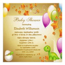 Dinosaur & Balloons Elegant Gold Baby Shower Announcement