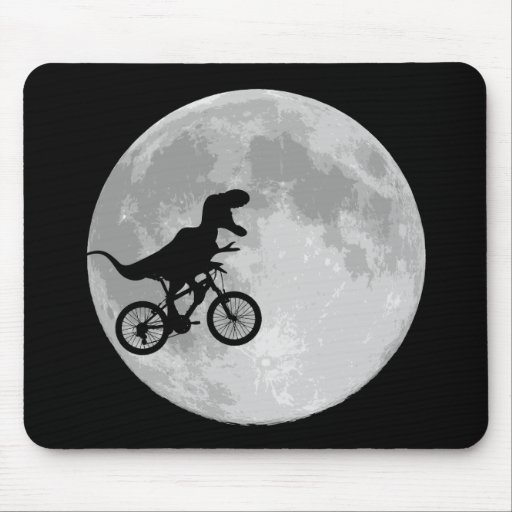 Dinosaur on a Bike In Sky With Moon Mousemats