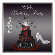 Disco Diva Cake, Silver Heels 20th Birthday Custom Invites