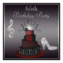 Disco Diva Cake, Silver Heels 65th Birthday Personalized Invite
