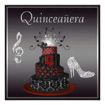 Disco Diva Cake, Silver Sparkle Heels Quinceanera Personalized Invitation