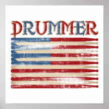 Distressed Drum Stick USA Flag Drummer Tees Gifts Posters