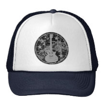 Distressed Guitar Stars Cameo Silhouette Dark BW Hats
