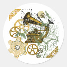 Distressed Look Steampunk Design Round Stickers