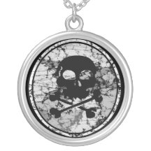Distressed Skull & Crossbones Silhouette B&W Personalised Necklace