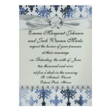 distressed white and royal blue damask pattern custom invites
