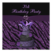 Diva Cake & Printed Zebra Glitter 21st Birthday Custom Invitation