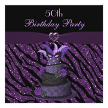 Diva Cake & Printed Zebra Glitter 50th Birthday Invite