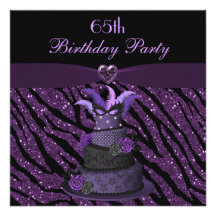 Diva Cake & Printed Zebra Glitter 65th Birthday Announcements