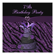 Diva Cake & Printed Zebra Glitter 75th Birthday Custom Invites