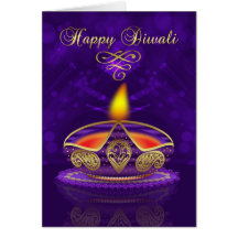 Diwali Greeting Card In Gold And Purple With Light