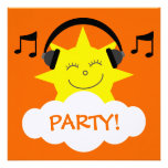 DJ Sun, Headphones & Musical Notes Customisable Personalized Invitation