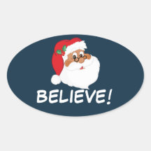 Do You Believe in Black Santa Claus? Oval Stickers