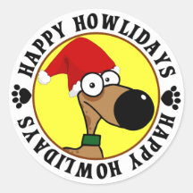 Dog Christmas: Happy Howlidays Round Stickers