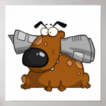 Dog-holds-newspaper-in-mouth Poster