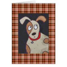 Dog on plaid card