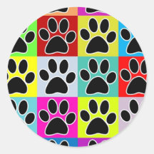 dog paw coloured round stickers