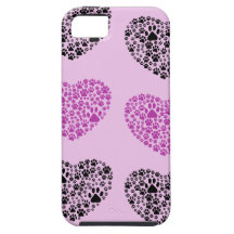 Dog Paws Trails Pawprints Heart Purple, Black iPhone 5 Case