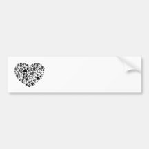 Dog Paws Trails Pawprints Heart White, Black Bumper Stickers