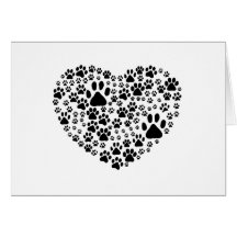 Dog Paws Trails Pawprints Heart White, Black Greeting Card