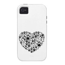 Dog Paws Trails Pawprints Heart White, Black iPhone 4/4S Cases