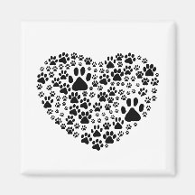Dog Paws Trails Pawprints Heart White, Black Fridge Magnet