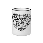 Dog Paws Trails Pawprints Heart White, Black Coffee Mugs
