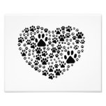 Dog Paws Trails Pawprints Heart White, Black Photographic Print
