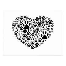 Dog Paws Trails Pawprints Heart White, Black Postcards