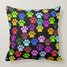 Dog Paws Trails Pawprints Red Blue Green Yellow Pillows