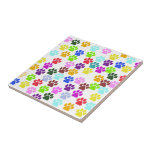 Dog Paws Trails Pawprints Red Blue Green Yellow Tile