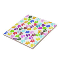 Dog Paws Trails Pawprints Red Blue Green Yellow Tile