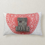 doily heart with love words lumbar pillow