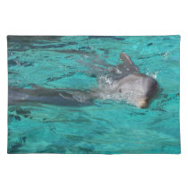 dolphin coming out of teal water full page placemats