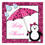 Doodle Penguin Girl Baby Shower Personalized Announcements