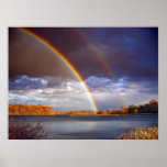 Double Bows Rainbows over lake Poster