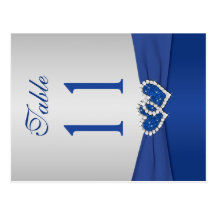 Double-sided Royal Blue and Silver Table Number Post Cards