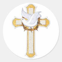 Dove and Cross Round Stickers