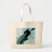 Downhill Skier on Icy Ribbons Tote Bags